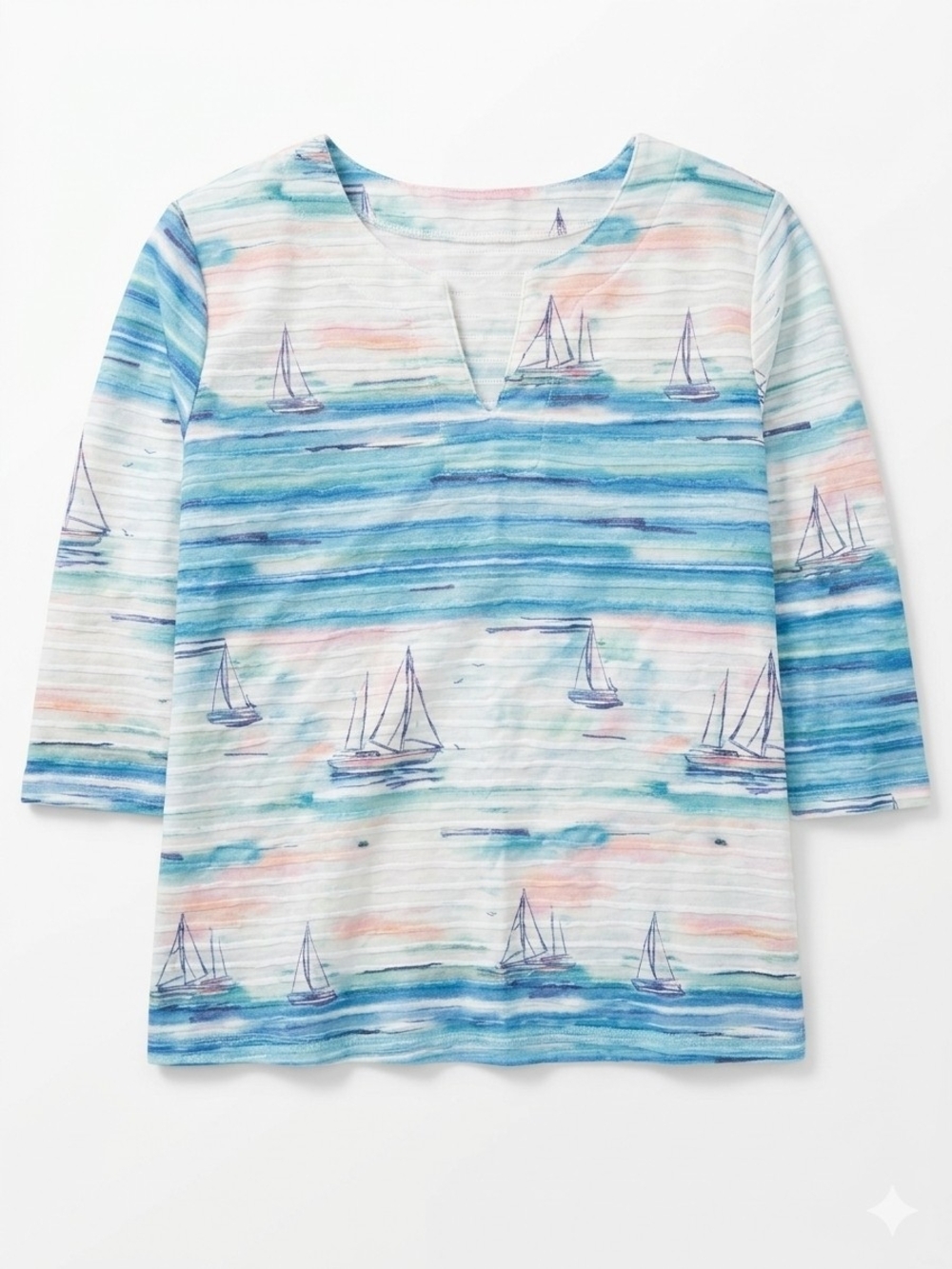 Coral Bay Blue & White Sailboat Watercolor Top